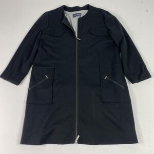 Armani Jeans Coat Womens 3XL Black Wool Mid-Length Overcoat Full Zip Lined